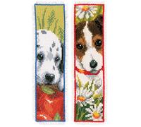 VERVACO Lesezeichen Kreuzstich Stickpackungen Gezählter Kreuzstich Set Hunde 2er DIY Set Erwachsene Sticken Lesen Zubehör Geschenk Zählmusterpackung ca. 6 x 20 cm Stickset für Anfänger