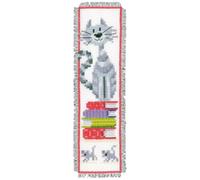 VERVACO Lesezeichen Kreuzstich Stickpackungen Gezählter Kreuzstich Set Katze auf Bücherstapel DIY Set Erwachsene Sticken Lesen Zubehör Geschenk Zählmusterpackung ca. 6 x 20 cm Stickset für Anfänger