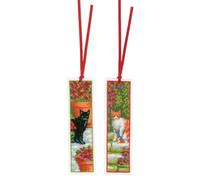 Vervaco Lesezeichen Kreuzstich Stickpackungen Gezählter Kreuzstich Set Katzen 2er DIY Set Erwachsene Sticken Lesen Zubehör Geschenk Zählmusterpackung ca. 6 x 20 cm Stickset für Anfänger
