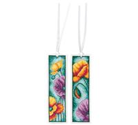 VERVACO Lesezeichen Kreuzstich Stickpackungen Gezählter Kreuzstich Set Mohnblumen 2er DIY Set Erwachsene Sticken Lesen Zubehör Geschenk Zählmusterpackung ca. 6 x 20 cm Stickset für Anfänger