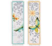 VERVACO Lesezeichen Kreuzstich Stickpackungen Gezählter Kreuzstich Set Schmetterling 2er DIY Set Erwachsene Sticken Lesen Zubehör Geschenk Zählmusterpackung ca. 6 x 20 cm Stickset für Anfänger