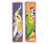 Vervaco Lesezeichen Kreuzstich Stickpackungen Gezählter Kreuzstich Set Sittiche 2er DIY Set Erwachsene Sticken Lesen Zubehör Geschenk Zählmusterpackung ca. 6 x 20 cm Stickset für Anfänger