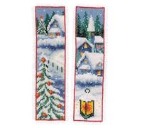 Vervaco Lesezeichen Kreuzstich Stickpackungen Gezählter Kreuzstich Set Winterdörfer 2er DIY Set Erwachsene Sticken Lesen Zubehör Geschenk Zählmusterpackung ca. 6 x 20 cm Stickset für Anfänger