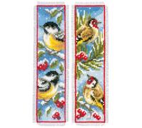 VERVACO Vögel im Winter 2er DIY Set Erwachsene Sticken Lesen Zubehör Geschenk Stickset für Anfänger Lesezeichen-Zählmusterpackung-Stickpackung im gezählten Kreuzstich, Multicolor, ca. 6 x 20 cm