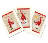 Vervaco Lesezeichen Kreuzstich Stickpackungen Gezählter Kreuzstich Weihnachtsgnom 3er DIY Postkarten Set Erwachsene Sticken Bastelset ca. 10,5 x 15 cm Stickset für Anfänger Kreatives Geschenk