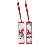 Vervaco Lesezeichen Kreuzstich Stickpackungen Gezählter Kreuzstich Weihnachtsgnome 2er DIY Set Erwachsene Sticken Lesen Zubehör Geschenk Zählmusterpackung ca. 6 x 20 cm Stickset für Anfänger
