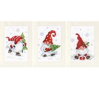 Vervaco Lesezeichen-Stickset Weihnachtsgnome - 3er Postkarten-Set, gezählter Kreuzstich, für Anfänger