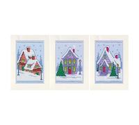 Vervaco Kreuzstich-Set Winterhäuser – Lesezeichen, gezählter Kreuzstich, 3er, 10,5 x 15 cm