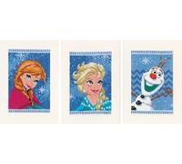 Vervaco PN-0168526 WD Grußkarten ELSA, Olaf und Anna Aida 3er Set Kreuzstickpackung zum Auszählen, weiß, 10,5 x 15 x 0,30 cm