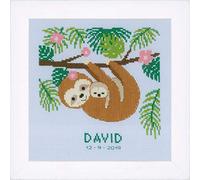 Vervaco PN-0178413 Süßes Faultier Stickpackung Zählmuster, Baumwolle, mehrfarbig, ca. 19 x 19 cm / 7,6" x 7,6"