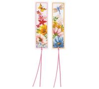 Vervaco PN-0184423 Gezählter Kreuzstich Blumen 2er DIY Set Erwachsene Sticken Lesen Zubehör Geschenk Zählmusterpackung Stickset für Anfänger Lesezeichen Stickpackung, Mehrfarbig, 6x20cm