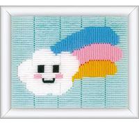 Vervaco Stickbilder für Kinder Langstich Set KLEINE WOLKE MIT REGENBOGEN Stickset für Anfänger Bastelset Handwerker ca. 16 x 12,5 cm Kreatives Nähset für Kinder DIY Sticken Set Kreatives Geschenk