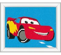 Vervaco Stickbilderpackung Lightning McQueen Stickpackung vorgedruckt, Stramin, weiß, 16 x 12,5 x 0,3 cm