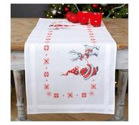 Vervaco Stickerei Weihnachten Stickerei Kits Kreuzstich Tischläufer DIY Set, Tischdecke zum Besticken mit Bild auf Baumwolle und Stickgarn, 16 x 40 Zoll, Weihnachtsmann & Hirsch
