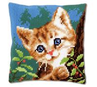Vervaco Kreuzstich-Stickpackung Kissen Katze – vorgedruckt, für Anfänger, DIY-Set, ca. 40 x 40 cm