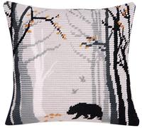 Vervaco Stickpackung Kissen Langstich Set BRUNO Schräger Spannstich Stickerei Set Anfänger Basteln Erwachsene Kreativ Set ca. 40 x 40 cm Bastelset Handwerker Handarbeit Zubehör Geschenkset