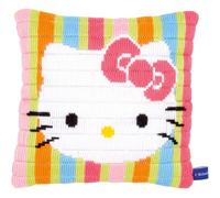 Vervaco Stickpackung Kissen Langstich Set HELLO KITTY "GESTREIFT" Stickerei Set Anfänger Basteln Erwachsene Kreativ Set ca. 25 x 25 cm Bastelset Handwerker Handarbeit Zubehör Geschenkset