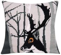 Vervaco Stickpackung Kissen Langstich Set HUGO Schräger Spannstich Stickerei Set Anfänger Basteln Erwachsene Kreativ Set ca. 40 x 40 cm Bastelset Handwerker Handarbeit Zubehör Geschenkset