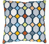 VERVACO Stickpackung Kissen Langstich Set KARIERT Stickerei Set Anfänger Basteln Erwachsene Kreativ Set ca. 40 x 40 cm Bastelset Handwerker Handarbeit Zubehör Geschenkset