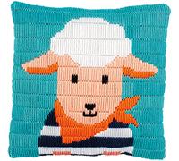 Vervaco Stickpackung Kissen Langstich Set KLEINES LAMM Stickerei Set Anfänger Basteln Erwachsene Kreativ Set ca. 25 x 25 cm Bastelset Handwerker Handarbeit Zubehör Geschenkset