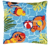 Vervaco Stickpackung Kissen Langstich Set SOMMER Schräger Spannstich Stickerei Set Anfänger Basteln Erwachsene Kreativ Set ca. 40 x 40 cm Bastelset Handwerker Handarbeit Zubehör Geschenkset