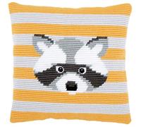 Vervaco Stickpackung Kissen Langstich Set WALTER Schräger Spannstich Stickerei Set Anfänger Basteln Erwachsene Kreativ Set ca. 40 x 40 cm Bastelset Handwerker Handarbeit Zubehör Geschenkset