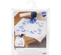 VERVACO Stickpackung Kreuzstich Set Vorgedruckt Tischläufer Blaue Schmetterlinge Stickdecken Vorgezeichnet Basteln Erwachsene Kreativ Stickläufer zum Selbersticken 40 x 100 cm Stickset