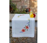 Vervaco Stickpackung Kreuzstich Set Vorgedruckt Tischläufer Blumen und Lavendel Stickdecken Vorgezeichnet Basteln Erwachsene Kreativ Stickläufer zum Selbersticken 40 x 100 cm Stickset
