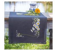 Vervaco Stickpackung Kreuzstich Set Vorgedruckt Tischläufer Gänseblümchen Stickdecken Vorgezeichnet DIY Basteln Erwachsene Kreativ Stickläufer zum Selbersticken 40 x 100 cm Stickset