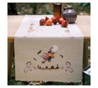 Vervaco Stickpackung Kreuzstich Set Vorgedruckt Tischläufer HALLOWEEN Stickdecken Vorgezeichnet DIY Basteln Erwachsene Kreativ Stickläufer zum Selbersticken 35 x 95 cm Stickset