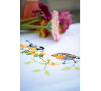 Vervaco Stickpackung Kreuzstich Set Vorgedruckt Tischläufer Heimische Singvoegel Stickdecken Vorgezeichnet Basteln Erwachsene Kreativ Stickläufer zum Selbersticken 40 x 100 cm Stickset