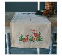 Vervaco Stickpackung Kreuzstich Set Vorgedruckt Tischläufer Hirsch Stickdecken Vorgezeichnet DIY Basteln Erwachsene Kreativ Stickläufer zum Selbersticken 40 x 100 cm Stickset