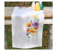VERVACO Stickpackung Kreuzstich Set Vorgedruckt Tischläufer Mohnblumen Stickdecken Vorgezeichnet DIY Basteln Erwachsene Kreativ Set Stickläufer zum Selbersticken ca. 38 x 142 cm Handarbeit Zubehör