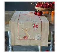 Vervaco Stickpackung Kreuzstich Set Vorgedruckt Tischläufer Rentiere und Weihnachten Stickdecken Vorgezeichnet DIY Basteln Kreativ Stickläufer zum Selbersticken 40 x 100 cm Stickset Weihnachten