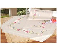 Vervaco Stickpackung Kreuzstich Set Vorgedruckt Tischläufer Rosa Blumen&Schmetterling Stickdecken Vorgezeichnet DIY Basteln Kreativ Stickläufer zum Selbersticken 40 x 100 cm Stickset