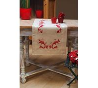 VERVACO Stickpackung Kreuzstich Set Vorgedruckt Tischläufer Rote Dekoration Stickdecken Vorgezeichnet DIY Basteln Erwachsene Kreativ Stickläufer zum Selbersticken 40 x 100 cm Stickset