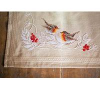 Vervaco Stickpackung Kreuzstich Set Vorgedruckt Tischläufer Rotkehlchen im Winter Stickdecken Vorgezeichnet DIY Basteln Kreativ Stickläufer zum Selbersticken 40 x 100 cm Stickset