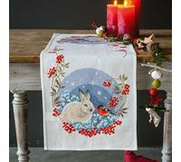 Vervaco Stickpackung Kreuzstich-Set Tischläufer Schneehase und Dompfaff, vorgedruckt, 32 x 84 cm