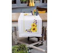 VERVACO Stickpackung Kreuzstich Set Vorgedruckt Tischläufer Sonnenblumen Stickdecken Vorgezeichnet DIY Basteln Erwachsene Kreativ Stickläufer zum Selbersticken 40 x 100 cm Stickset