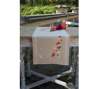 Vervaco Stickpackung Kreuzstich Set Vorgedruckt Tischläufer Stiefmütterchen Stickdecken Vorgezeichnet DIY Basteln Erwachsene Kreativ Stickläufer zum Selbersticken 40 x 100 cm Stickset