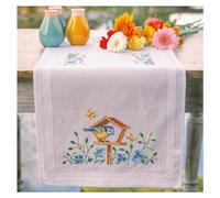 VERVACO Stickpackung Kreuzstich Set Vorgedruckt Tischläufer Vogelhäuser Stickdecken Vorgezeichnet DIY Basteln Erwachsene Kreativ Stickläufer zum Selbersticken 40 x 100 cm Stickset