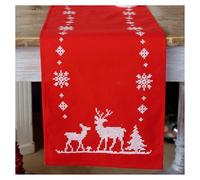 VERVACO Stickpackung Kreuzstich Set Vorgedruckt Tischläufer Weihnachtlich mit Rehen Stickdecken Vorgezeichnet DIY Basteln Kreativ Stickläufer zum Selbersticken 30 x 105 cm Stickset