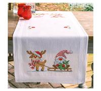 VERVACO Stickpackung Kreuzstich Set Vorgedruckt Tischläufer Wichtel und Rentier Stickdecken Vorgezeichnet Basteln Erwachsene Kreativ Stickläufer zum Selbersticken 40 x 100 cm Stickset Weihnachten