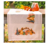 Vervaco Stickpackung Kreuzstich Set Vorgedruckt Tischläufer Winterdorf Stickdecken Vorgezeichnet DIY Basteln Erwachsene Kreativ Stickläufer zum Selbersticken ca. 40 x 100 cm Stickset