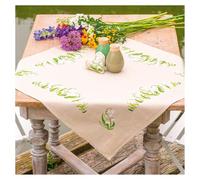 VERVACO Stickpackung Tischdecke Set Erwachsene Vorgedruckt MAIGLÖCKCHEN Stickdecken Vorgezeichnet Decke Sticken Stickpackung Plattstich 72 x 72 cm Stoff zum Sticken Kreatives Geschenk