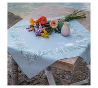 Vervaco Stickpackung Tischdecke Set Erwachsene Vorgedruckt PASTELLBLUMEN Stickdecken Vorgezeichnet Decke Sticken Stickpackung Plattstich 72 x 72 cm Stoff zum Sticken Kreatives Geschenk