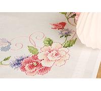 Vervaco Stickpackung Tischdecke Sticken Set Erwachsene Vorgedruckt Blumen & Schmetterlinge Stickdecken Vorgezeichnet Decke Sticken Stickpackung Plattstich 80 x 80 cm Kreatives Geschenk