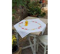 Vervaco Stickpackung Tischdecke Sticken Set Erwachsene Vorgedruckt Blumen und Lavendel Stickdecken Vorgezeichnet Decke Sticken Stickpackung Plattstich 80 x 80 cm Kreatives Geschenk