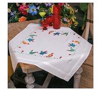 Vervaco Stickpackung Tischdecke Sticken Set Erwachsene Vorgedruckt bunte Hühner Stickdecken Vorgezeichnet Decke Sticken Stickpackung Plattstich 80 x 80 cm Stoff zum Sticken Kreatives Geschenk