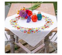 VERVACO Stickpackung Tischdecke Sticken Set Erwachsene Vorgedruckt BUNTE WELT DER BLUMEN Stickdecken Vorgezeichnet Decke Sticken Stickpackung Plattstich ca. 72 x 72 cm Kreatives Geschenk